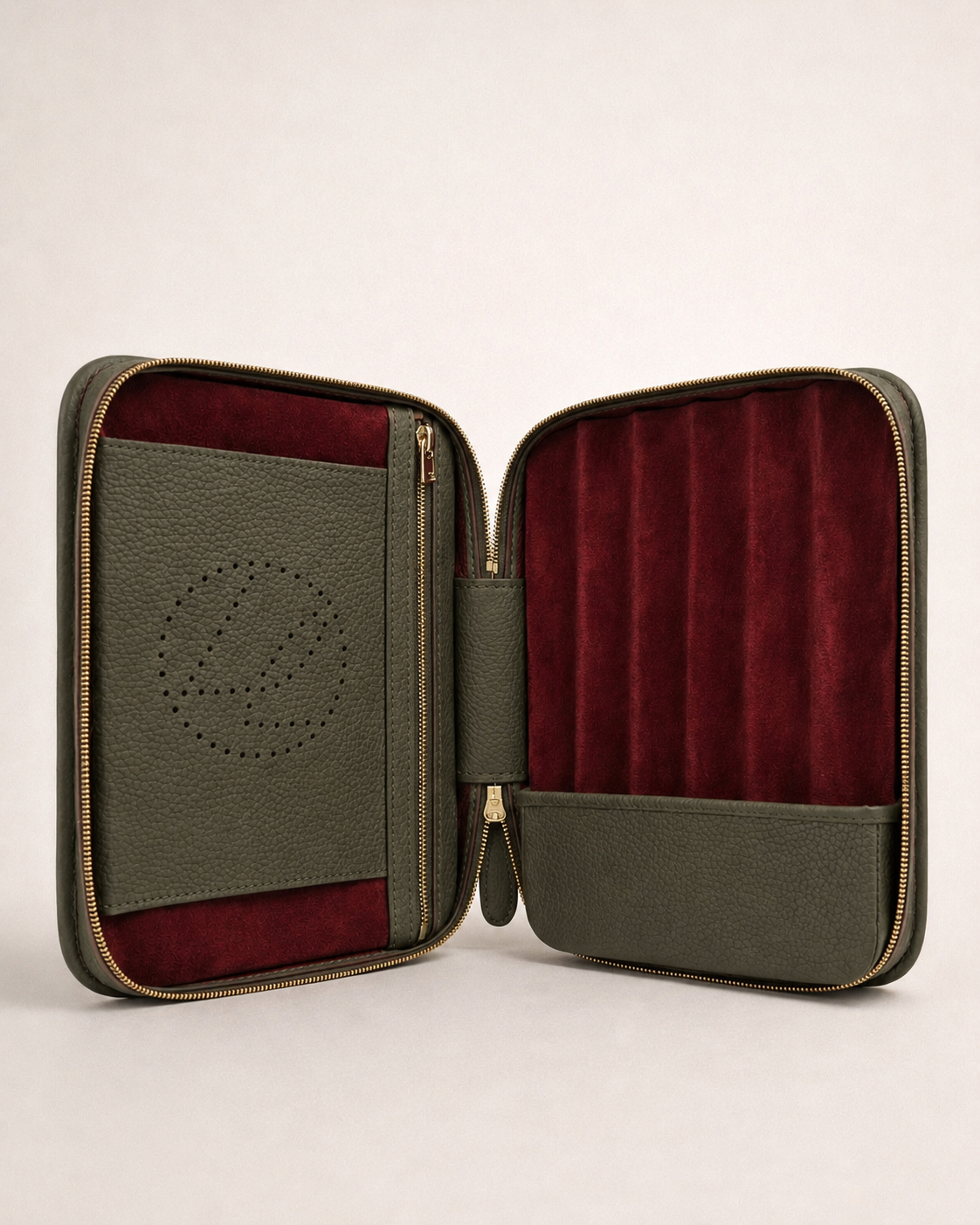 6-cigar case grained kaki 