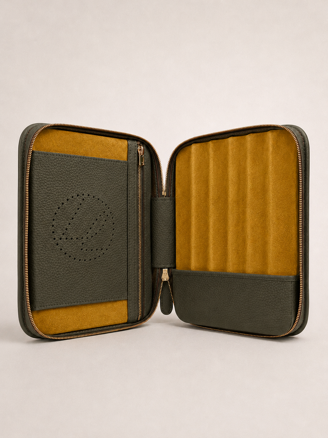 6-cigar case grained kaki 