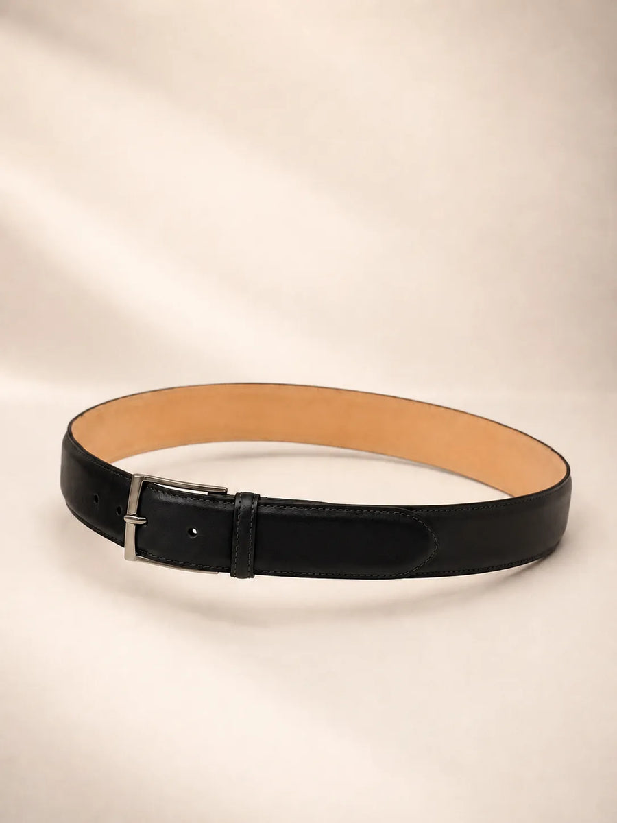 Ceinture Lamiral en cuir noir lisse